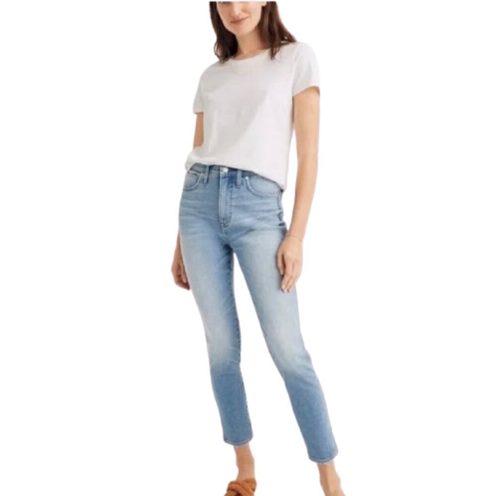 Women's 28 Madewell 10" High-Rise Skinny Crop Jeans Light Wash Distressing